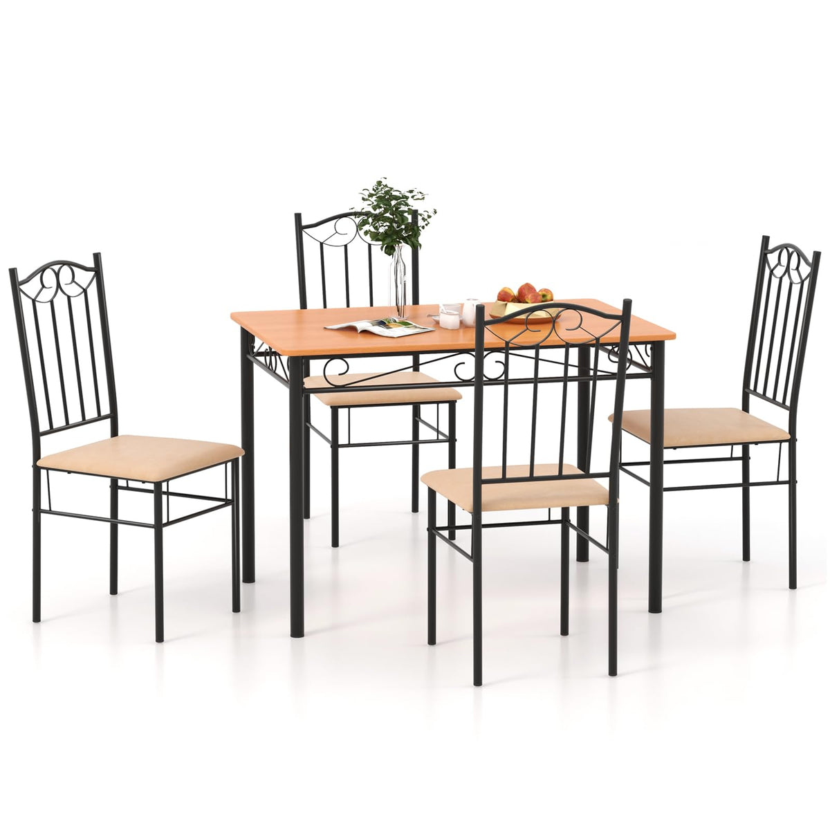 Giantex Dining Table Set for 4 Modern Rectangular Kitchen Table with 4 Cushioned Chairs