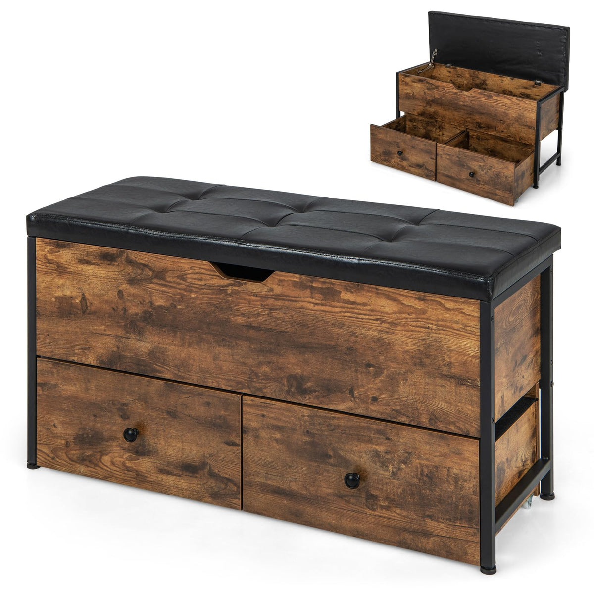 Giantex Storage Ottoman Bench with Padded Seat Cushion, Flip Top Storage Chest with 2 Drawers
