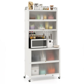 6-Tier Kitchen Pantry Cabinet, Buffet Cabinet with Hutch, Flip Doors, Microwave Countertop