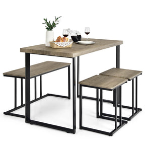 4 Piece Dining Table Set, Counter Height Table Set w/One Long Bench & Two Stools for 4