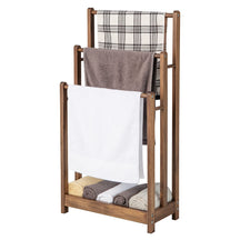 Freestanding Wood Towel Rack, 3-Tier Towel Rack Holder with Bottom Storage Shelf, Anti-toppling Device
