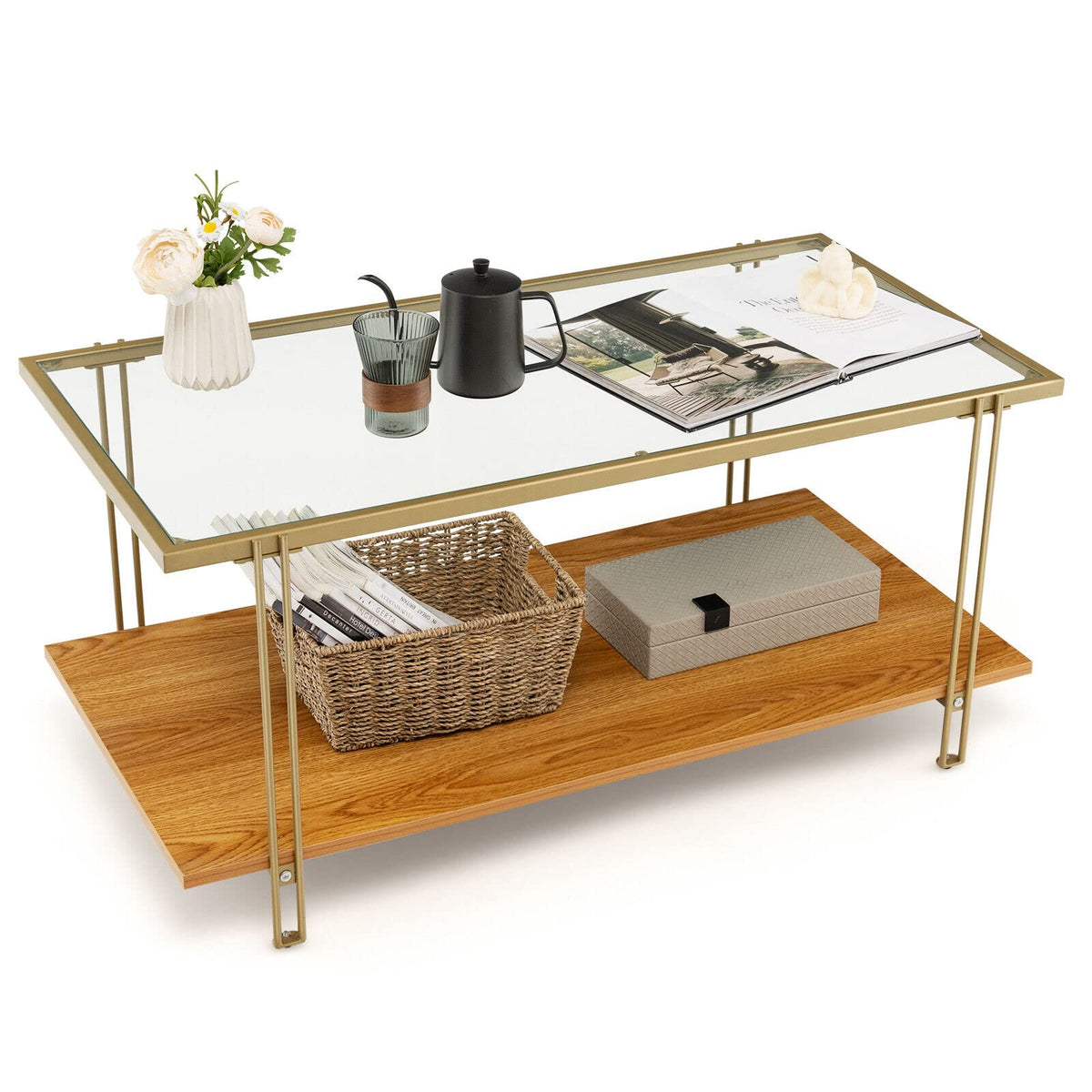Giantex Rectangular Coffee Table, Modern Central Table w/Storage Shelf