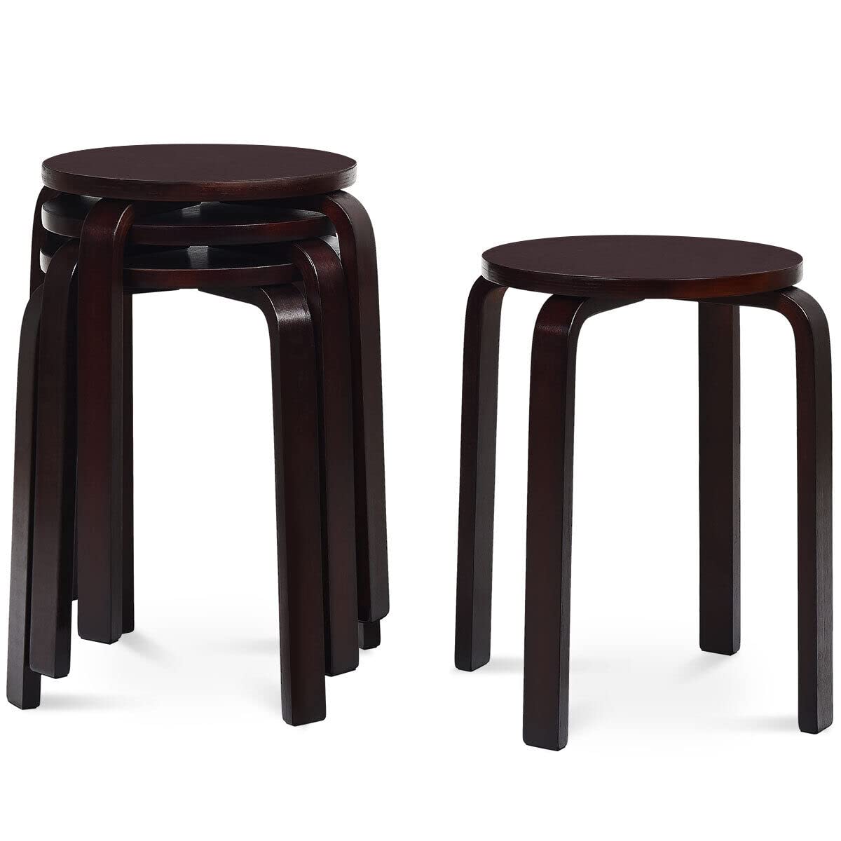 Set of 4 Round Stacking Stools, Solid Wood Dining Room Stool