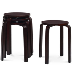Set of 4 Round Stacking Stools, Solid Wood Dining Room Stool