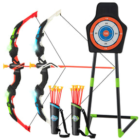 Youth Archery Bow Set, Bow and Arrow Toys for Kids with LED Light Up Bow, 20 Suction Cup Arrows