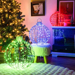 3 Pack Christmas Light Balls, Christmas Decoration Light Balls w/ 360 Led Lights & Metal Frame & Plug in