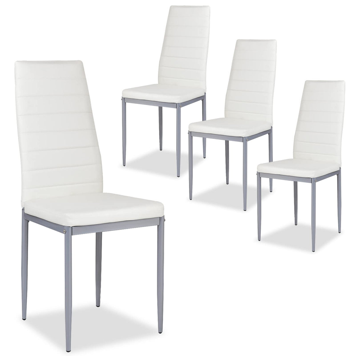 Giantex Set of 4 Dining Chairs with High Backrest, Kitchen Chair with Metal Legs, Leather Seat