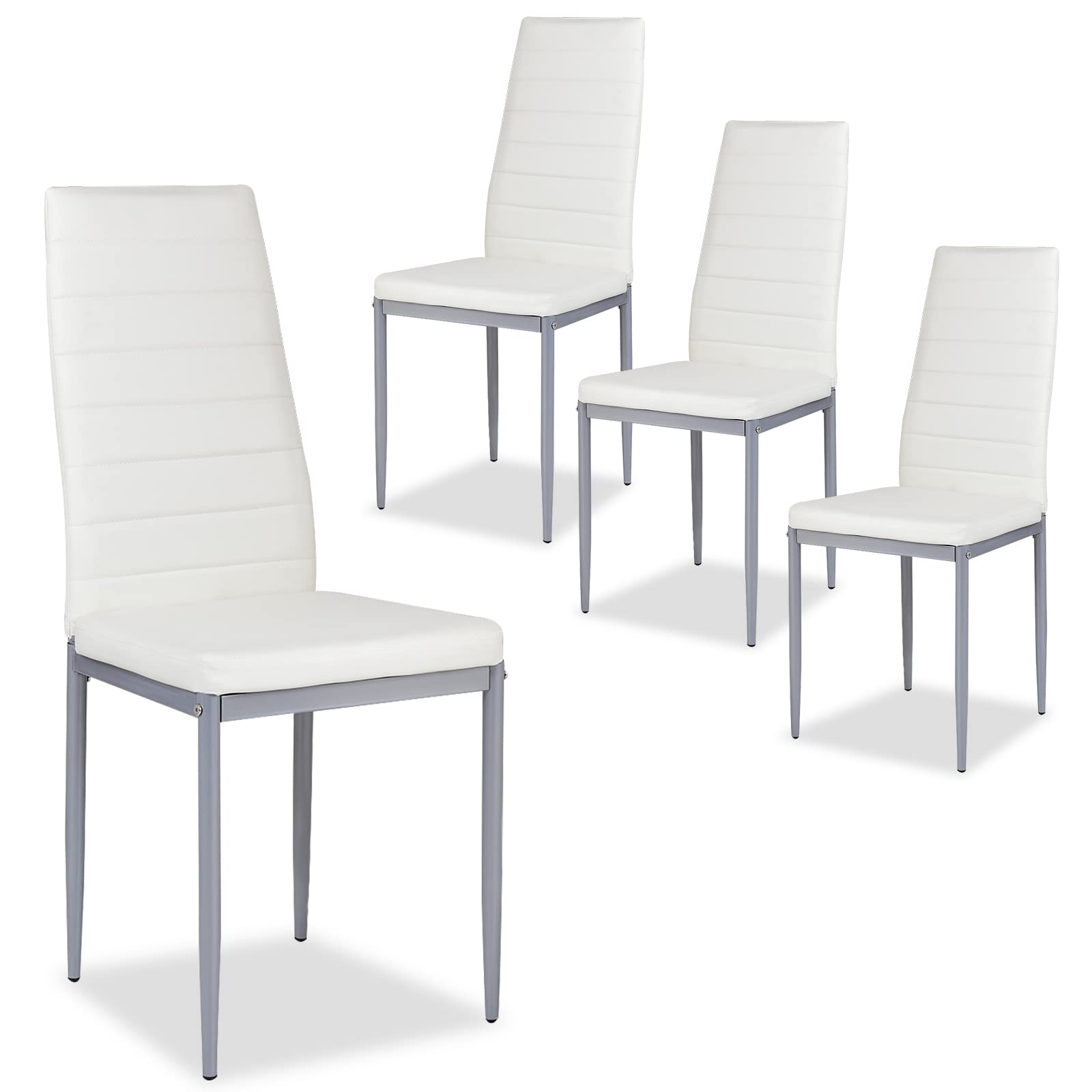 Giantex Set of 4 Dining Chairs with High Backrest, Kitchen Chair with Metal Legs, Leather Seat