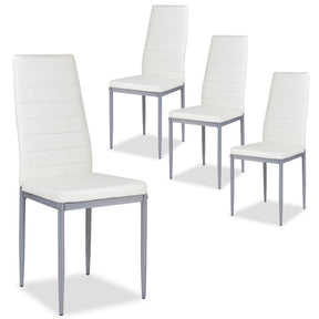 Giantex Set of 4 Dining Chairs with High Backrest, Kitchen Chair with Metal Legs, Leather Seat