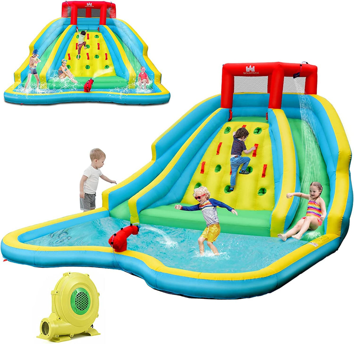Inflatable Water Slide, 452 x 365 x 233CM Giant Water Park for Kids w/Double Long Slides, Climbing Wall