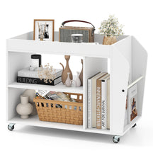 Side End Table, 3-Tier Bookshelf with Universal Wheels, Rolling Nightstand