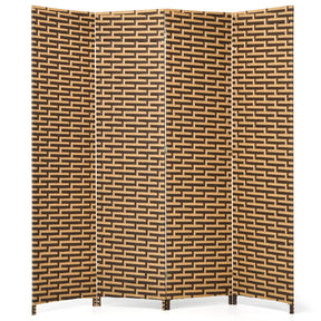 6Ft Panel Screen Room Divider, 4-Panel Woven Wall Divider, 1.8M Tall Folding Wooden Partition Stand