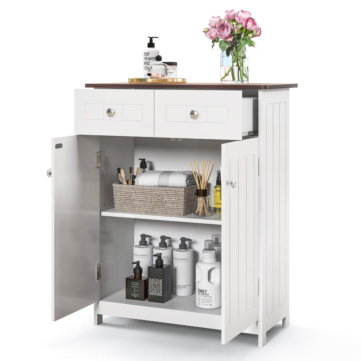 Giantex Bathroom Floor Cabinet, Freestanding Storage Organizer with 2 Drawers