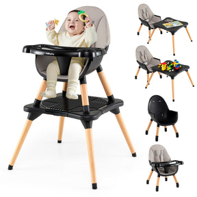 Convertible Table Chair Set w/Building Block Table, Safety Harness, Removable Tray