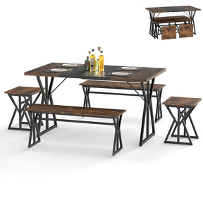 5-Piece Dining Room Set for 4-6 People Space-Saving Dinette Set with Metal Frame
