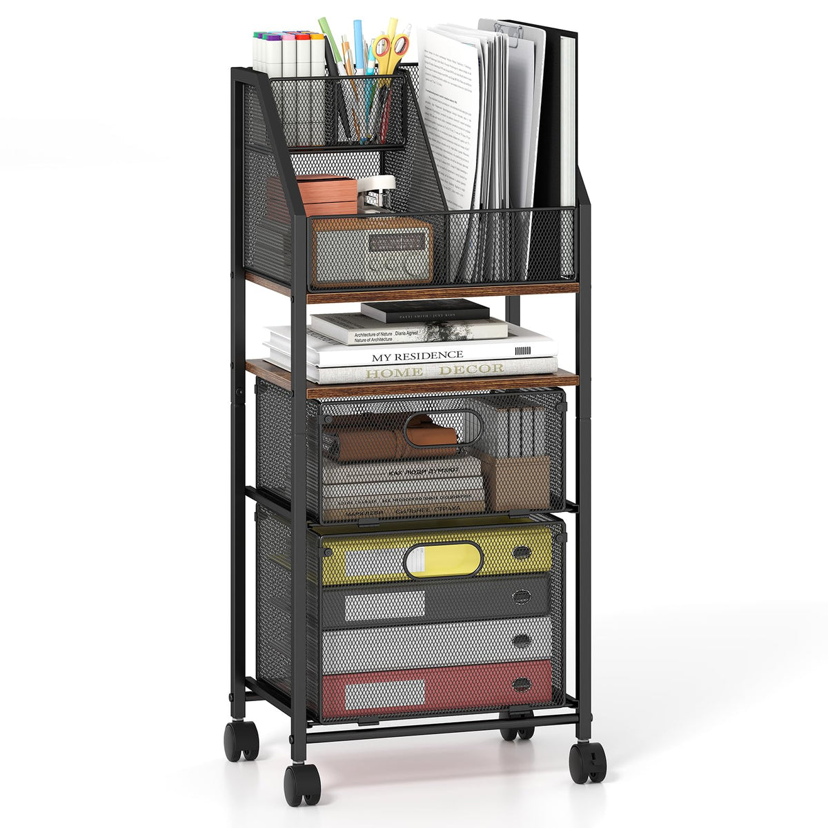 Rolling File Utility Cart w/ 2 Drawers, Lockable Wheels for Home Office