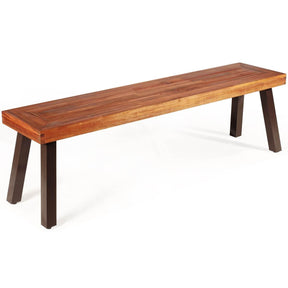 Set of 1/2 Outdoor Acacia Wood Bench, 2-3 People Backless Garden Front Benches with Metal Frame, Patio Wooden Dining Benches for Deck, Yard and Entryway
