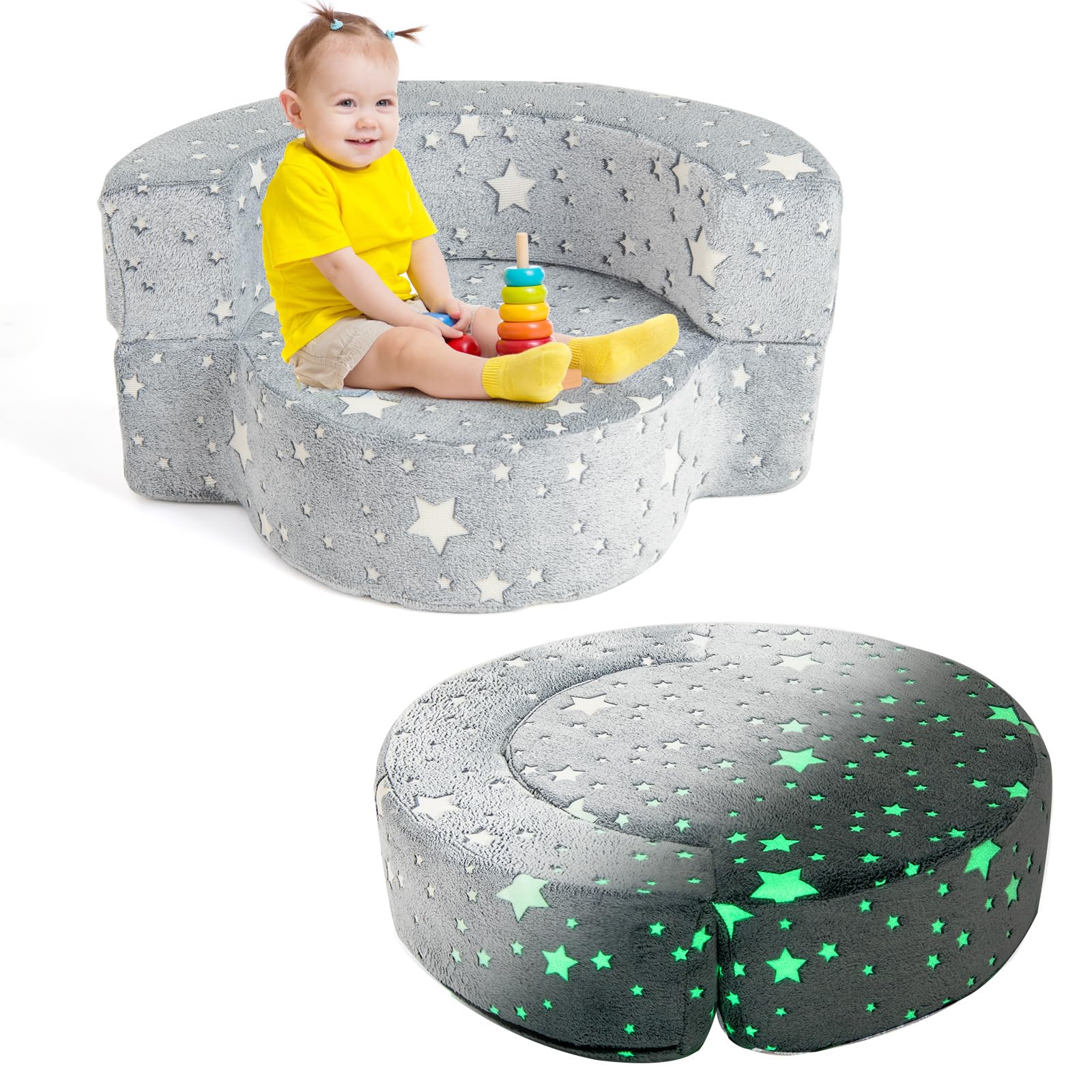 2-in-1 Toddler Chair Glow in the Dark Kids Couch with Removable and Washable Cover