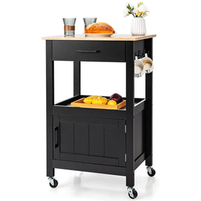 Giantex Small Kitchen Island Cart on Wheels, Rolling Kitchen Island w/ Rubber Wood Top, White