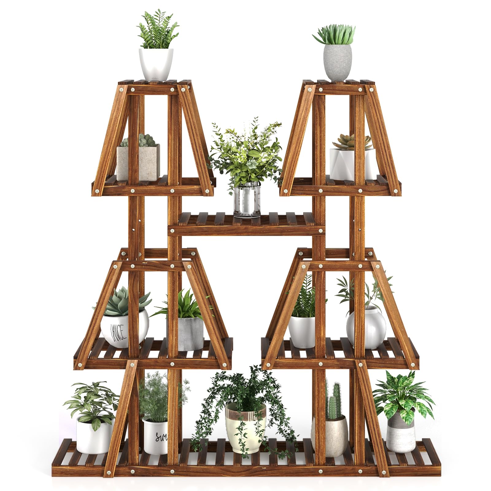 Indoor Outdoor Trapezoid Plant Rack for Multiple Plants, 5-Tier 10 Potted Flower Pot Holder