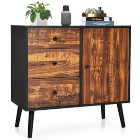 Giantex Retro Storage Cabinet, Vintage Cupboard with 3 Drawers and Adjustable Shelf Rustic Brown
