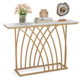 Giantex 120cm Gold Console Table, Modern Entryway Table with White Faux Marble Tabletop