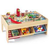 Train Table, 84 Pieces Wooden Kids Activity Toy Table Playset with Reversible Detachable Tabletop, Tracks, Train, Railway, City for Toddler Boys Girls (36’’ x 25’’ x 16’’)