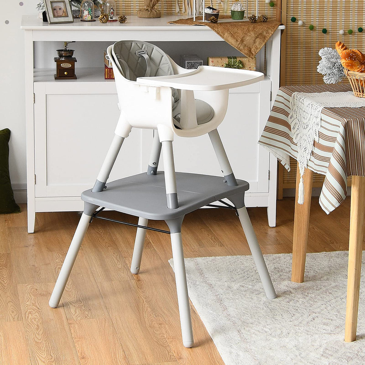 5 in 1 Convertible Baby High Chair, Infant Dining Chair Booster Seat w/Removable Tray