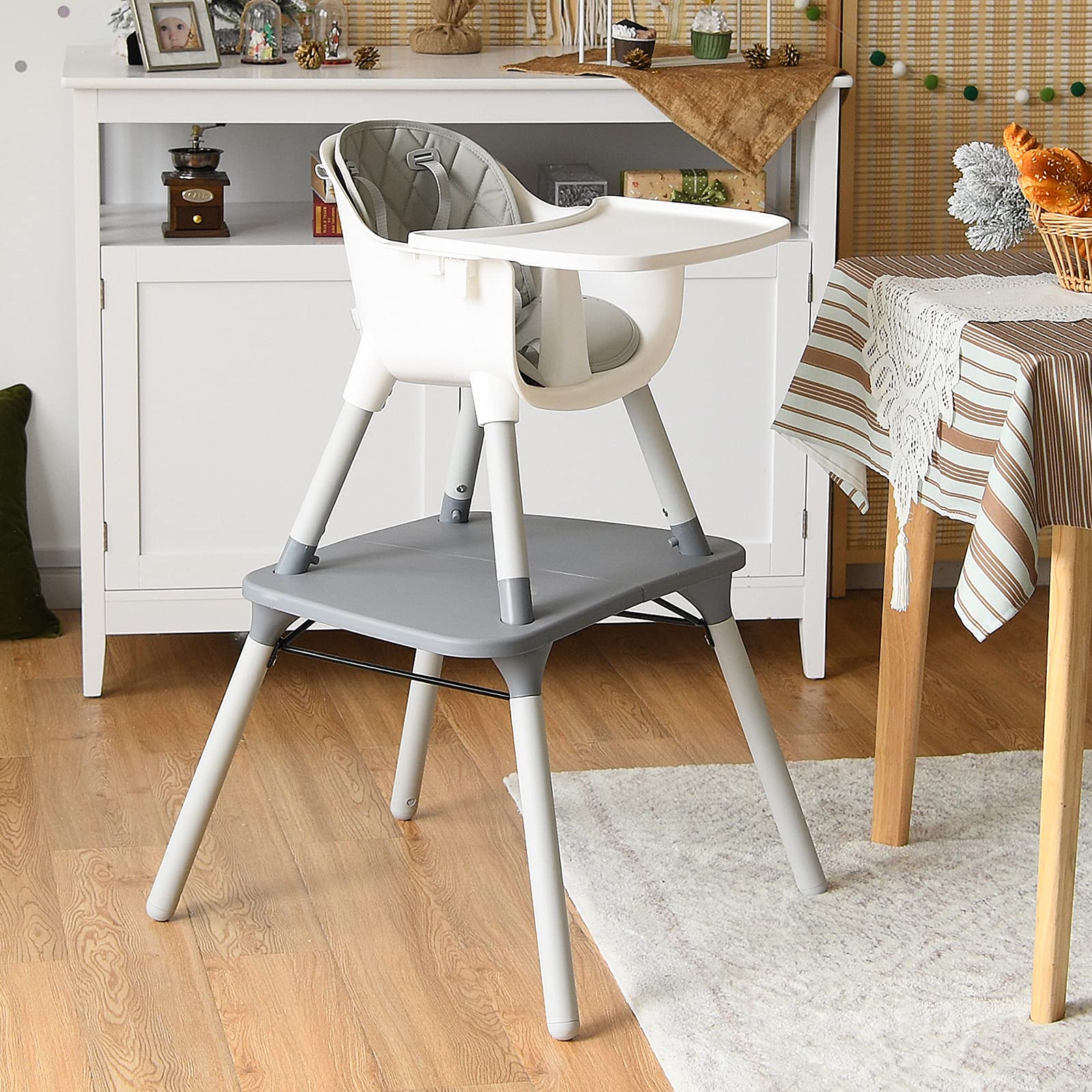 5 in 1 Convertible Baby High Chair, Infant Dining Chair Booster Seat w/Removable Tray