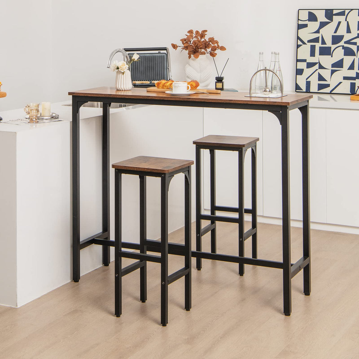 Giantex Bar Stools Set of 2, 30CM Counter Height Stools w/Black Metal Frame