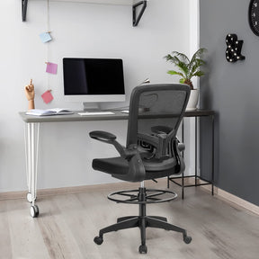 Adjustable Drafting Chair, 360° Swivel Designed Mesh Fabric Chair w/Lumbar Support