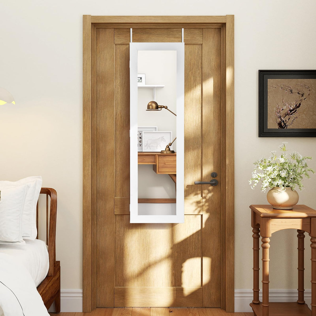 Wall/Door Mounted Jewelry Armoire with Storage Shelves and 2 Hanging Hook