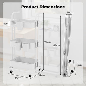 Giantex 3-Tier Rolling Cart, Folding Storage Cart w/ 3 Hanging Cups & 6 Hooks