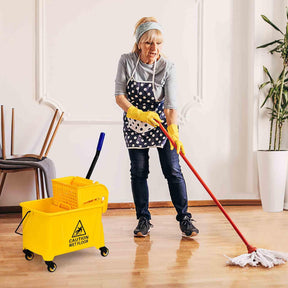 Mop Bucket w/ Down Press Wringer, 20L Commercial Cleaning Bucket w/ Wheels & Carrying Handle