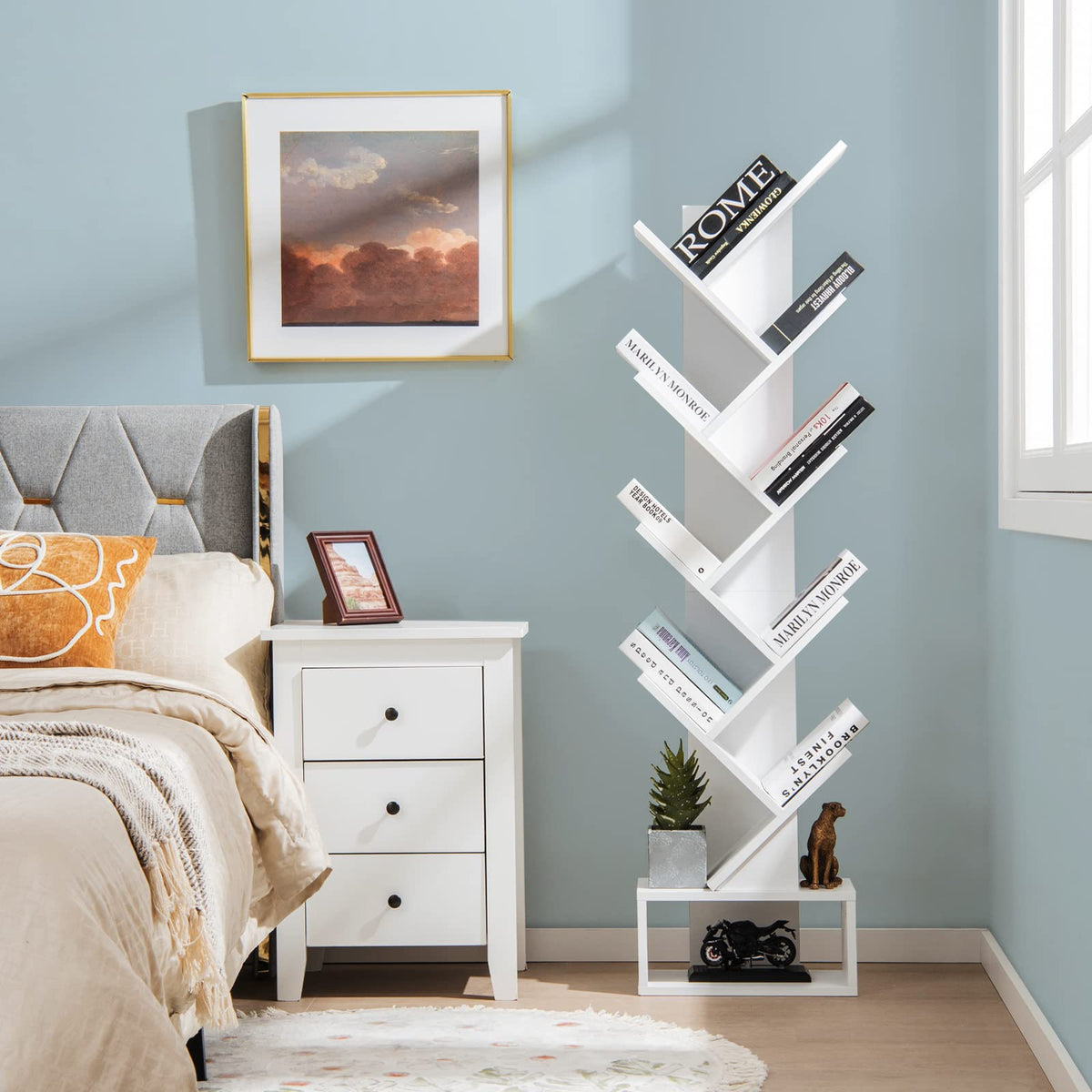 Giantex 10-Tier Tree Bookcase, Floor Standing Bookshelf w/Drawer for CDs/Movies/Books