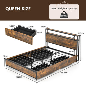 Giantex Queen Bed Frame with Smart LED Lights, Metal Platform Bed with Storage Headboard