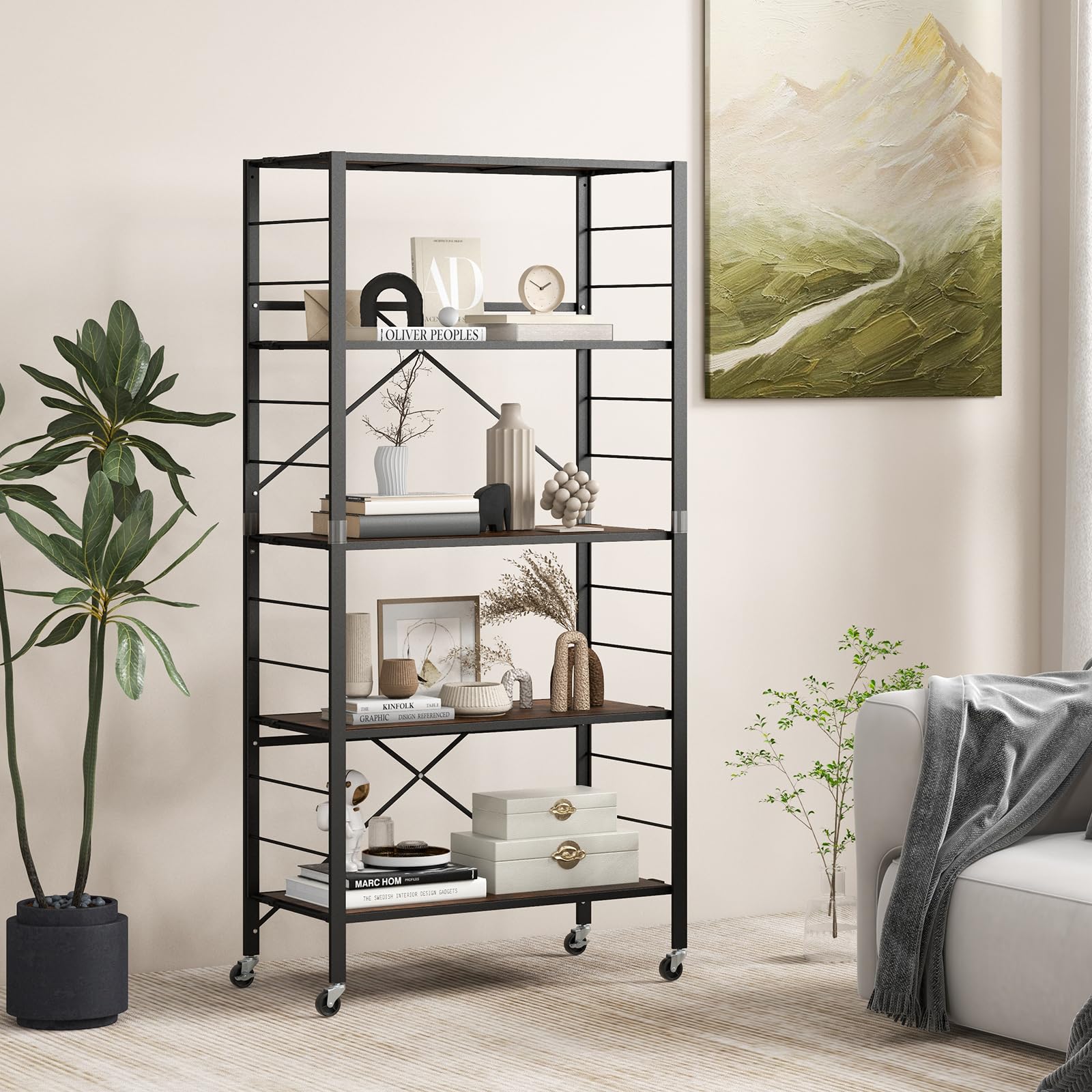 Giantex 5-Tier Foldable Shelving Unit, Heavy Duty Metal Shelves with Detachable Wheels