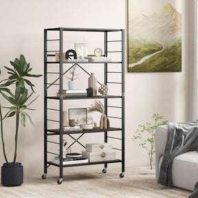 Giantex 5-Tier Foldable Shelving Unit, Heavy Duty Metal Shelves with Detachable Wheels