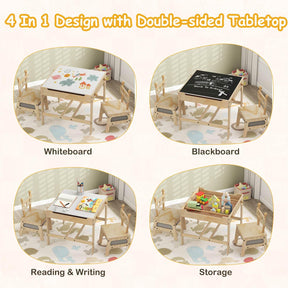 4-in-1 Kids Table and Chairs Set with Reversible Whiteboard for Arts Robot Style