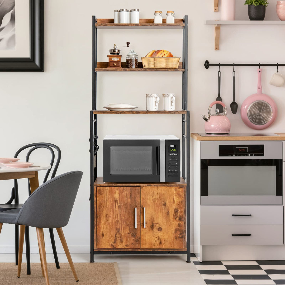Giantex 4-Tier Baker’s Rack, Kitchen Storage Cabinet w/ 3 Tier Hutch Shelf, Industrial Microwave Oven Stand