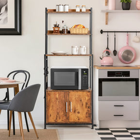 Giantex 4-Tier Baker’s Rack, Kitchen Storage Cabinet w/ 3 Tier Hutch Shelf, Industrial Microwave Oven Stand