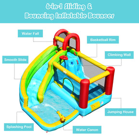 HONEY JOY Inflatable Water Slide, 6 in 1 Jumping Bounce House w/Climbing Wall, Splash Pool (Without Blower)