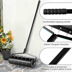 Heavy-Duty Rolling Aerator w/ Lawn Soil Penetrating Spikes & 130 cm Handle