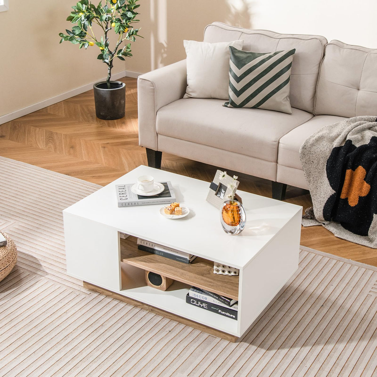 3-Tier Square Coffee Table Tea Table 90cm Cocktail Table Industrial Accent Table