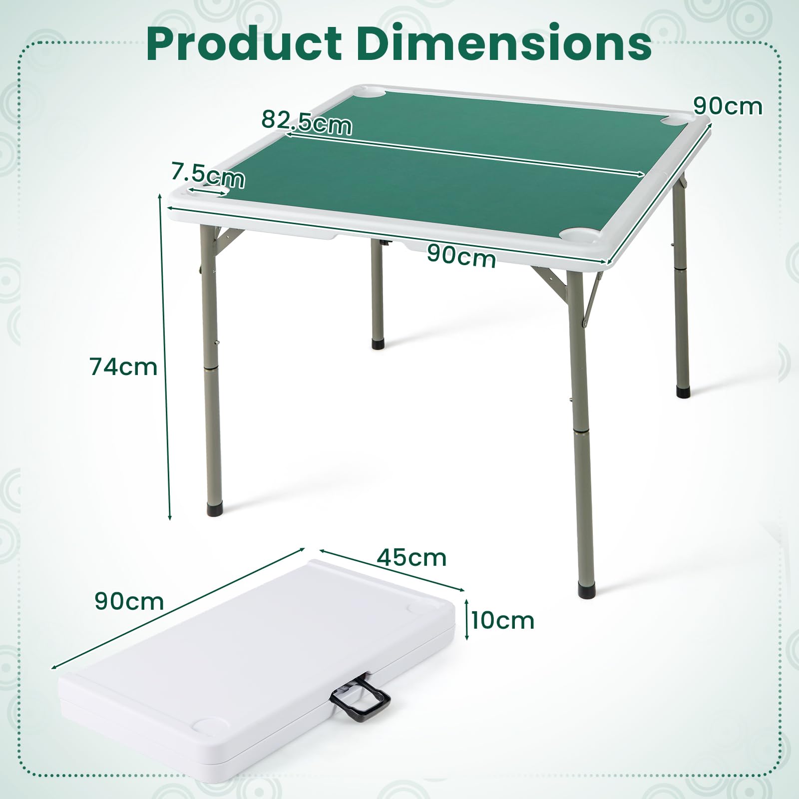 Giantex 90cm Folding Mahjong Table, 4 Player Game Card Table w/Cup Holders & Smooth Felt Mat