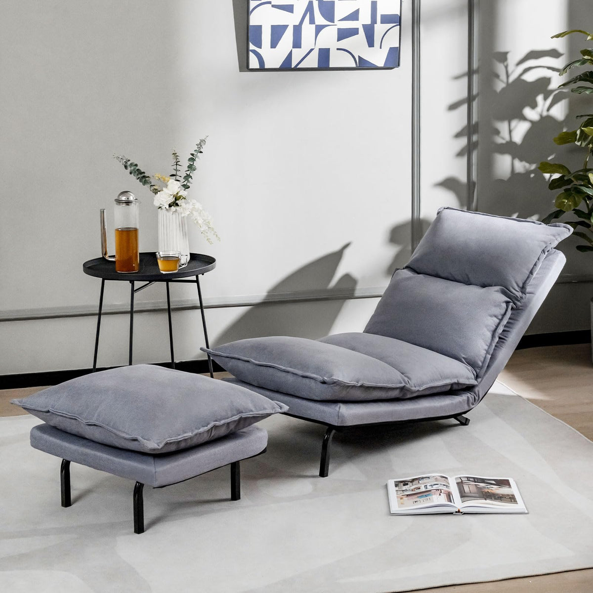 Giantex Modern Armless Accent Chair w/Ottoman