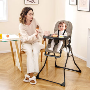 Foldable High Chair, Easy Clean Compact Highchair with Removable Adjustable Tray and PU Seat Cushion