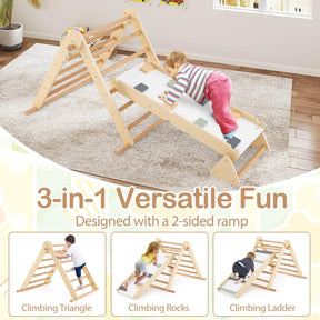 3-in-1 Pikler Triangle Climbing Set with Dual-Side Ramp and Adjustable Climbing Triangle