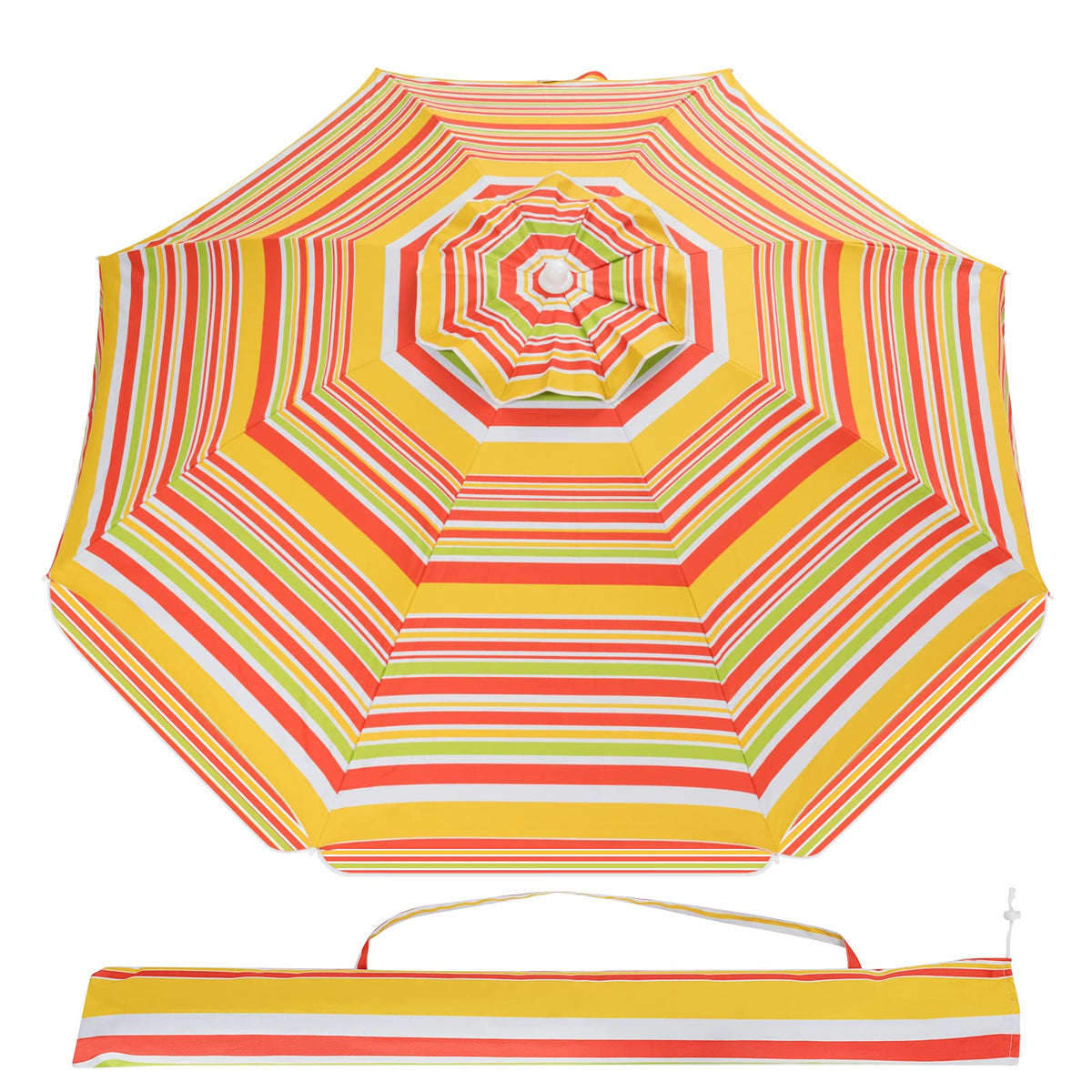 198cm Beach Umbrella w/Sand Anchor, Outdoor Patio Umbrella w/Push Button Tilt & UPF 50+ Protection