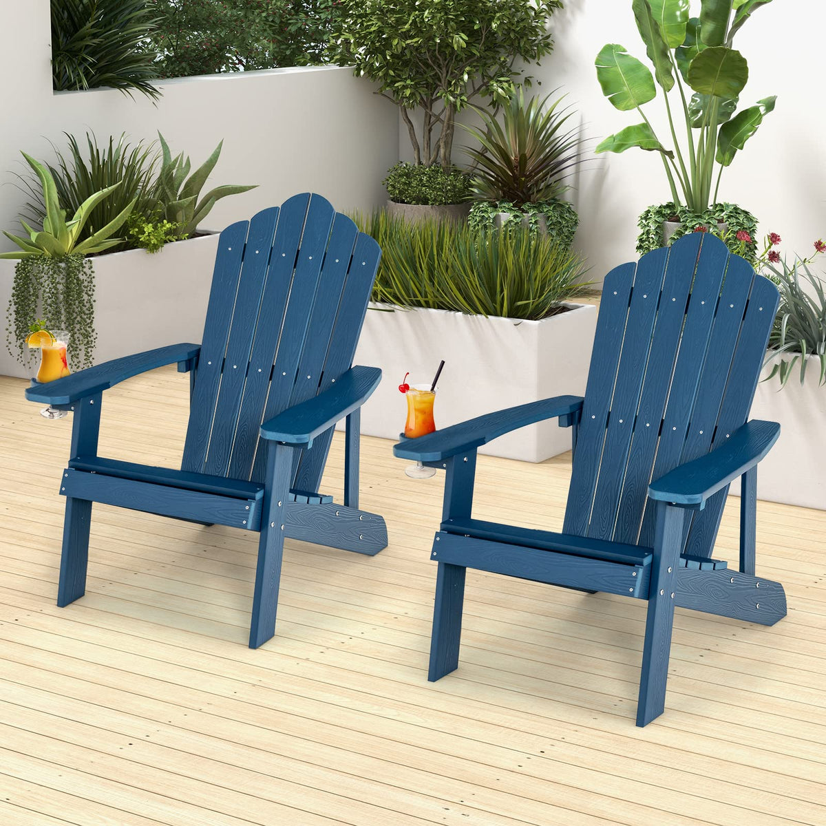 Adirondack Chair, HIPS Adirondack Chair w/Cup Holder, Realistic Wood Grain, Weather Resistant Outdoor Chair for Patio